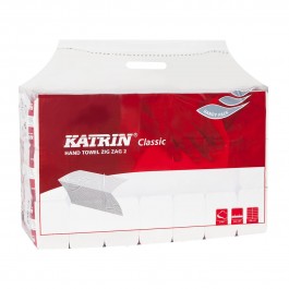 Rankšluosčiai lapiniai Katrin Classic Zig  Zag 2 balti 2sluoksnių, 200 lapelių