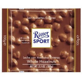 Pieniškas šokoladas Ritter Sport, su neskaldytais lazdynų riešutais, 100g