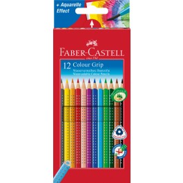 Spalvoti akvareliniai pieštukai Faber-Castell Grip, tribriauniai, 12 spalvų