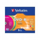 Vienkartinio įrašymo diskas Verbatim DVD-R. 4.7GB. 16x. AZO. spalvoti. 5 vnt.