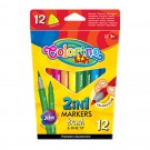 **Flomasteriai Colorino Kids 2in1, dvipusiai, tribriauniai, 12 spalvų
